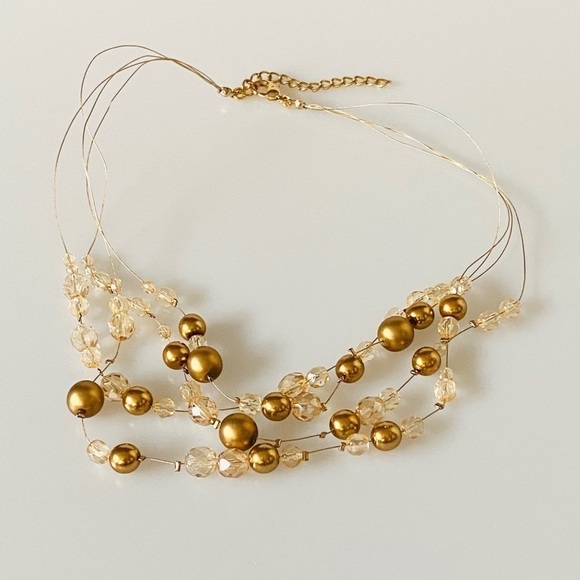 Necklace Faux Pearls Crystals Multiple Strands - Picture 1 of 7
